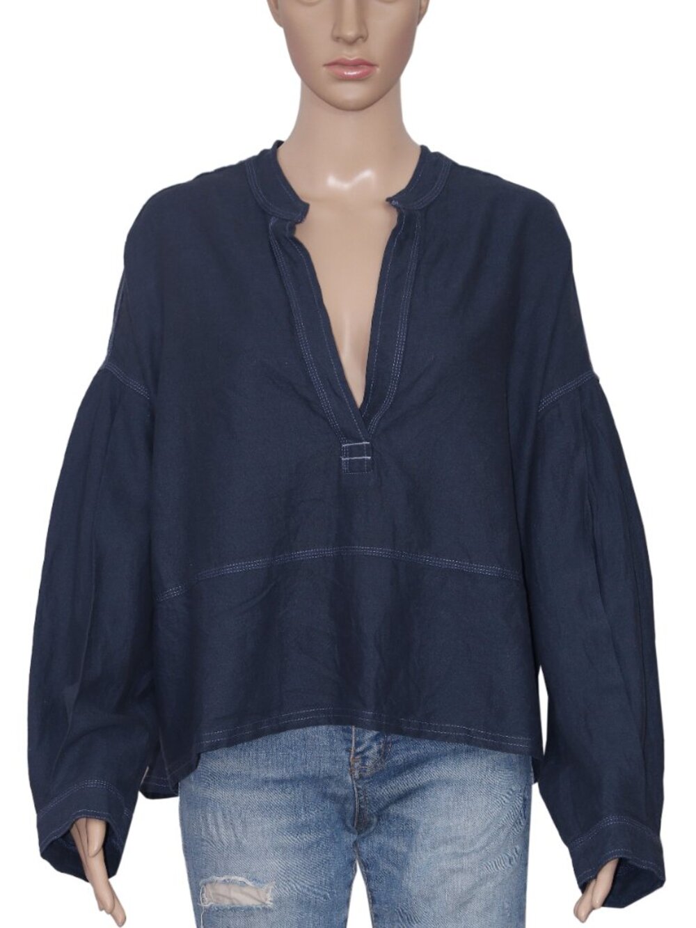 Free People We The Free Jude Linen Shirt Oversized Collared Neck Top XS - Picture 4 of 8